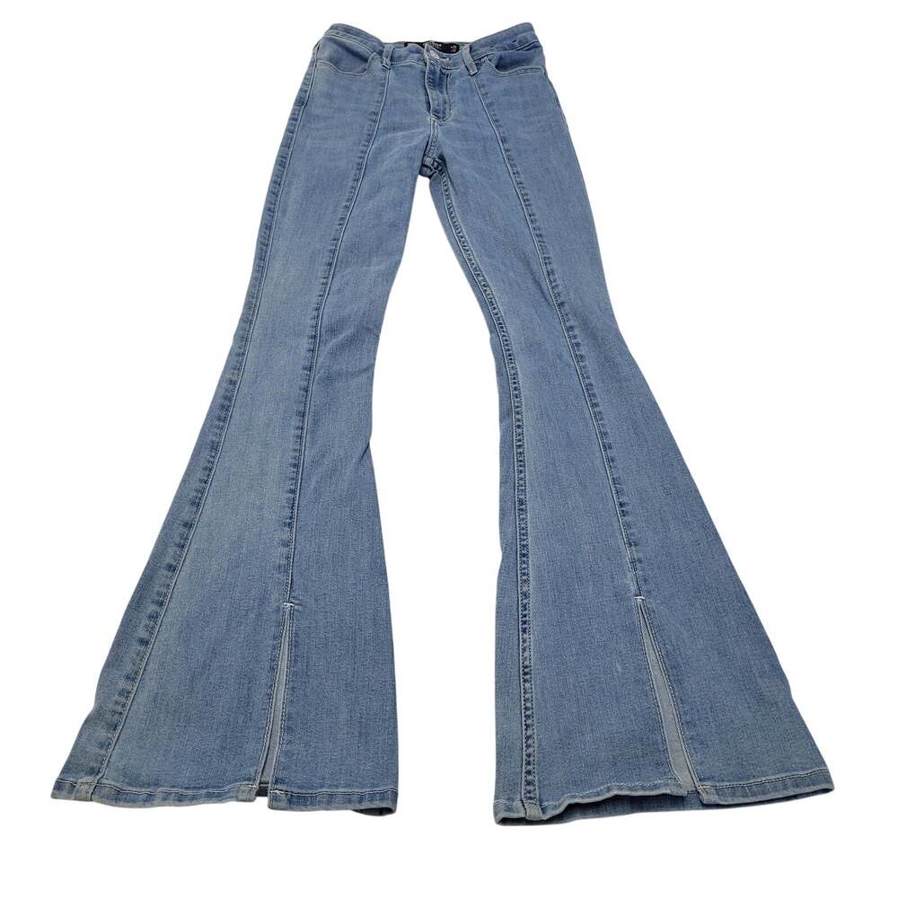 Hollister high rise flare split hem jeans soft stretch seamed 25 boho bohemian